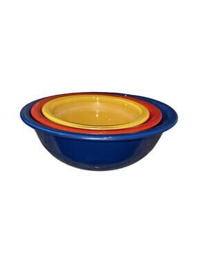 Vintage Pyrex Primary Color Clear Bottom Nesting Bowl Kitchen 3 Blue Red Yellow